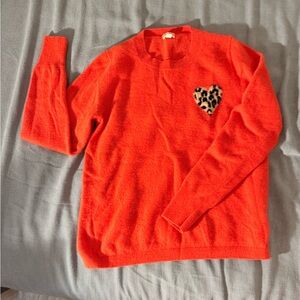 Red Sweater with Leopard Heart Patch